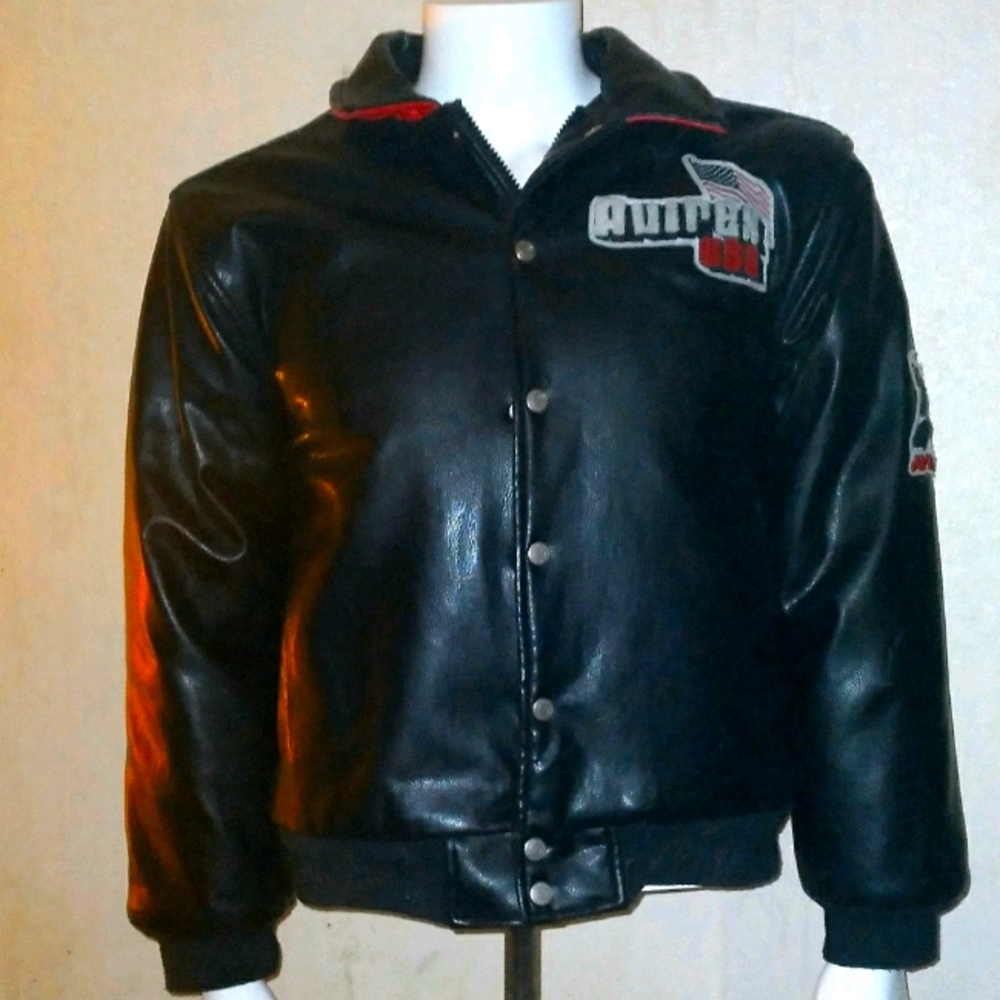 Mens Medium Black Leather AVIREX VARSITY JACKET